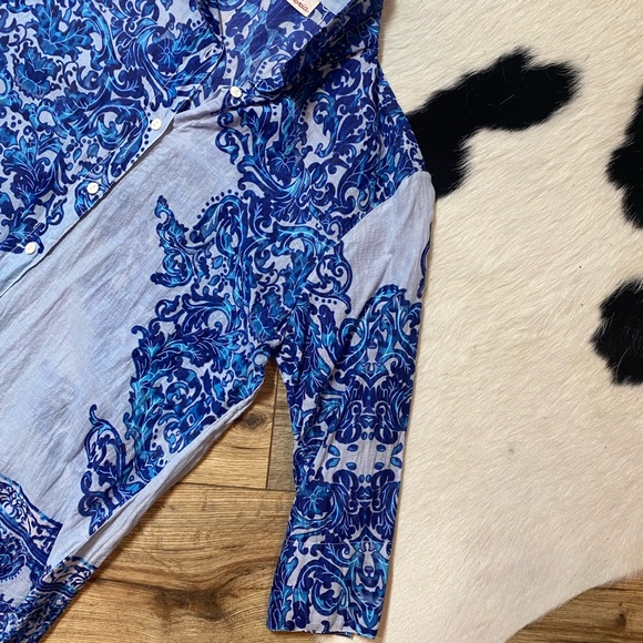 Antica Sartoria long-sleeve, collared button-down tunic ornate paisley pattern - Picture 3 of 7